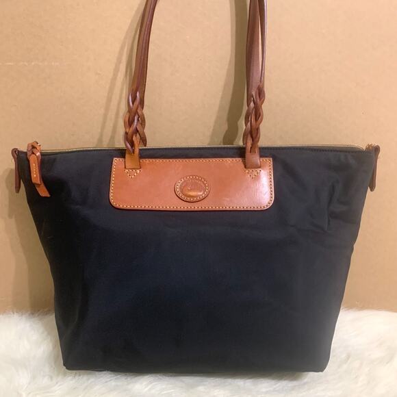 DOONEY & BOURKE Vintage Black Nylon Large Zip Top Shopper Tote Shoulder Bag - Picture 1 of 16